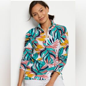 T by Talbot’s Cozy Crush 1/2 Zip Pullover Tropical Fronds Size 2X Athleisure